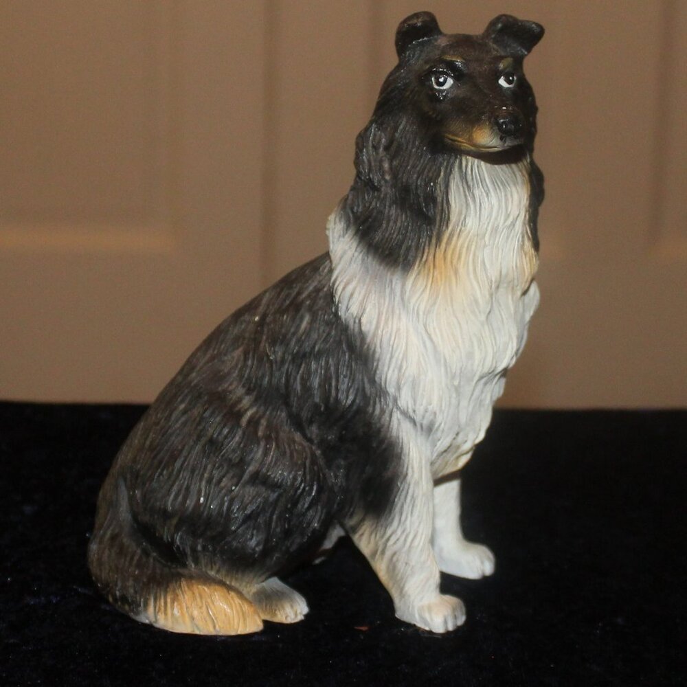 Resin Black, White, and Tan Collie Figurine